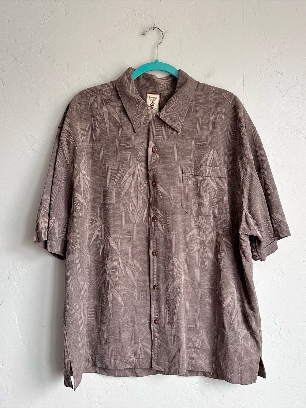 Vintage Jamaica Jaxx 100% Silk Button Up Shirt Tropical Bamboo Print Men XXL EUC